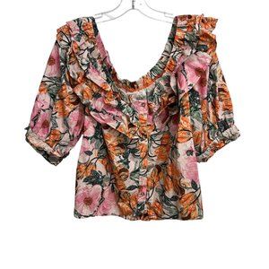 Anthropologie |  Cecilia Patterson Pink Tropical Floral Off Shoulder Top | Large